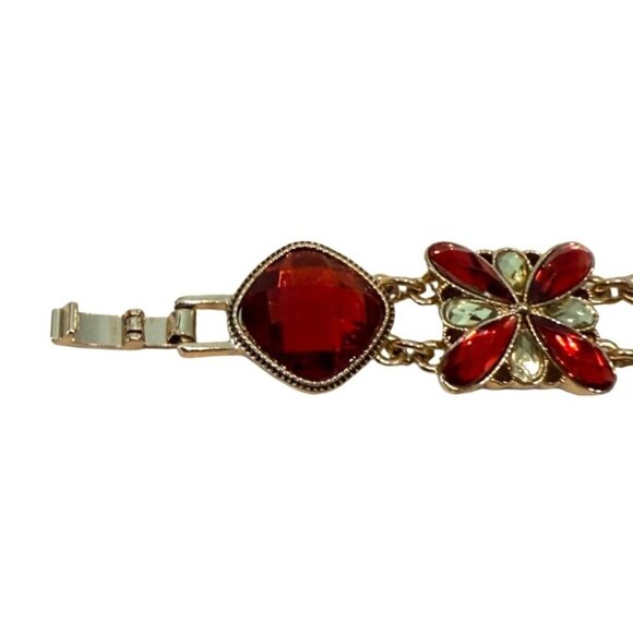 Napier Goldtone Link Burnt Orange Clear Crystal Faux Stone Bracelet 7 1/2" - Picture 4 of 8